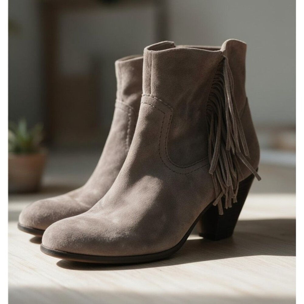 Sam Edelman Shoes Women's Size 9 Bernie Tan Suede Fringe Side Zip Ankle Boots
